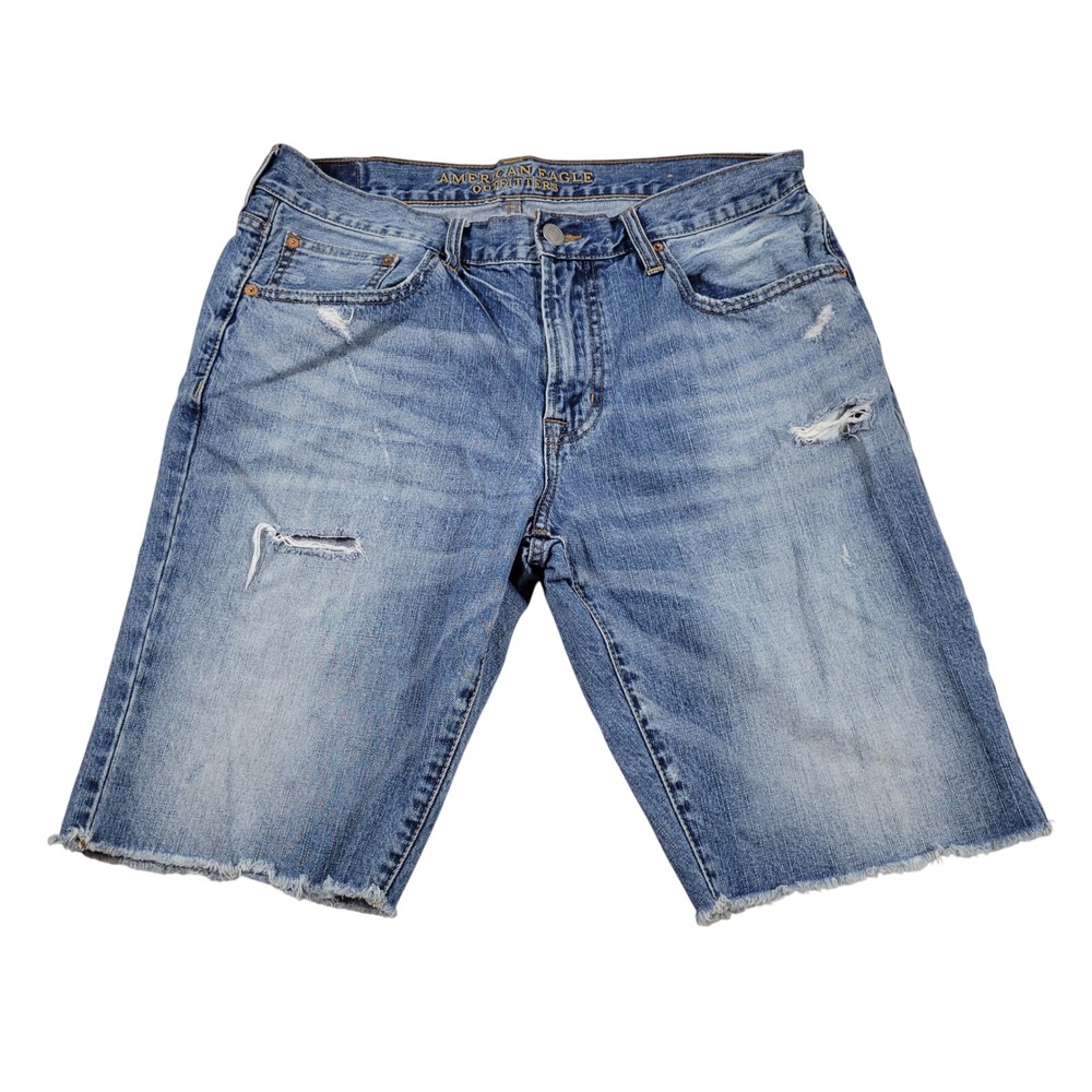 American Eagle Denim Shorts Mens 34 Blue Excellent Distressed Raw Hem Cutoff